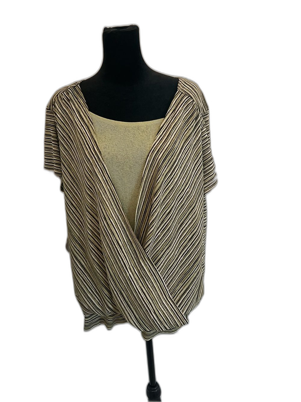 Alfani Woman 3X Sage Green Striped Surplice Wrap Top